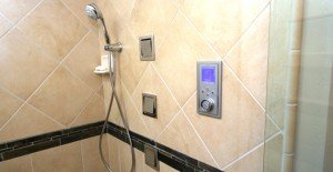 home remodeling project for Killion family in Fresno - bathroom shower detail - multiple jets and radio