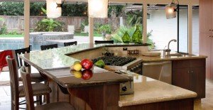 Kitchen remodeling projects - Julian home. Center island with gas range, sink, and dishwasher.